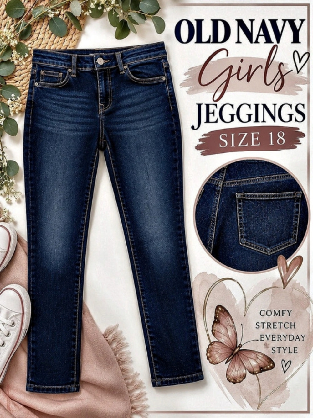 Old Navy High Rise Rockstar Skinny 360 Stretch Jeans Girls 18 Blue